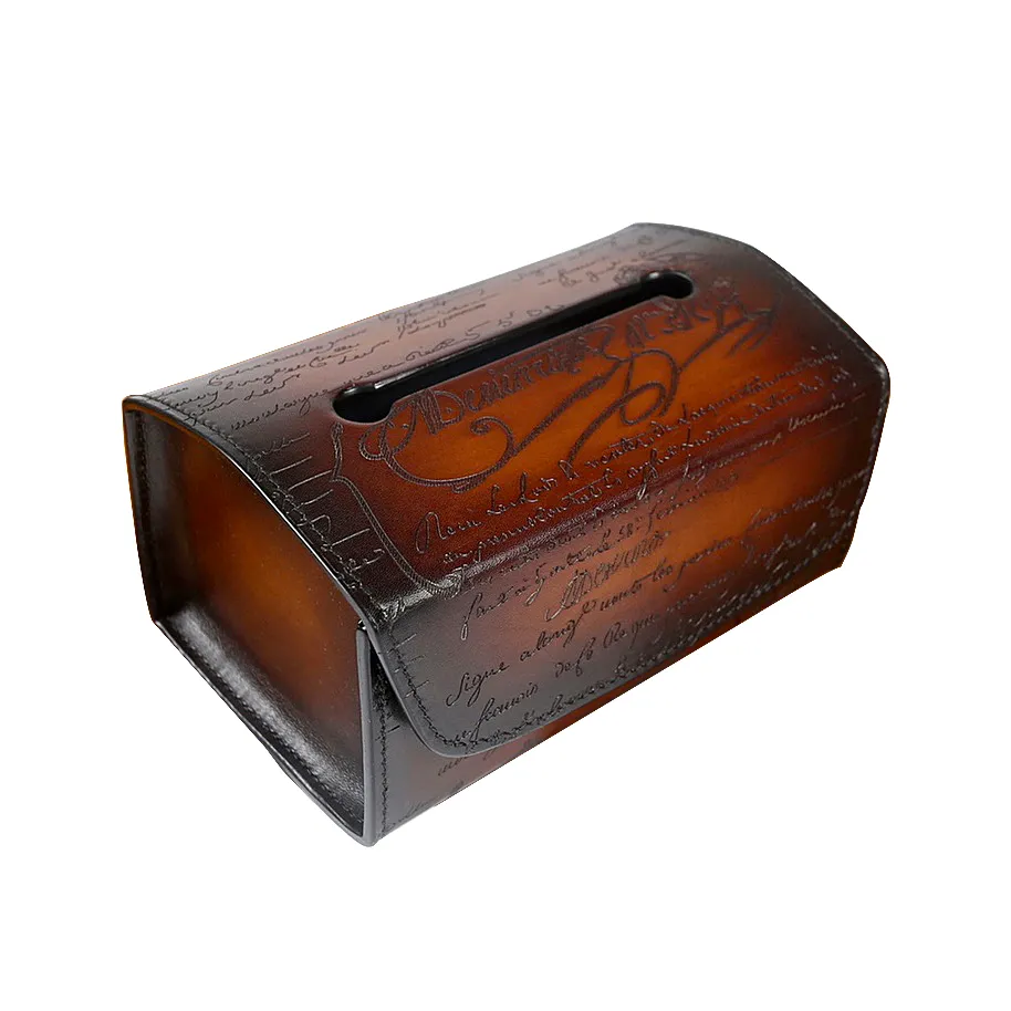 Berluti tissue storage box in genuine brown leather with zipper
