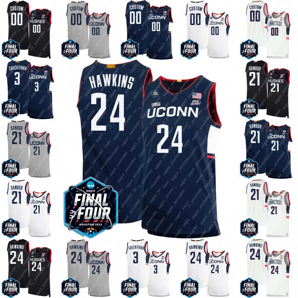 2023 Финал Четыре Uconn Huskies Basketball Jersey 24 Hawkins Adama Sanogo Joey Calcaterra Donovan Clingan Paige Bueckers Андре Джексон