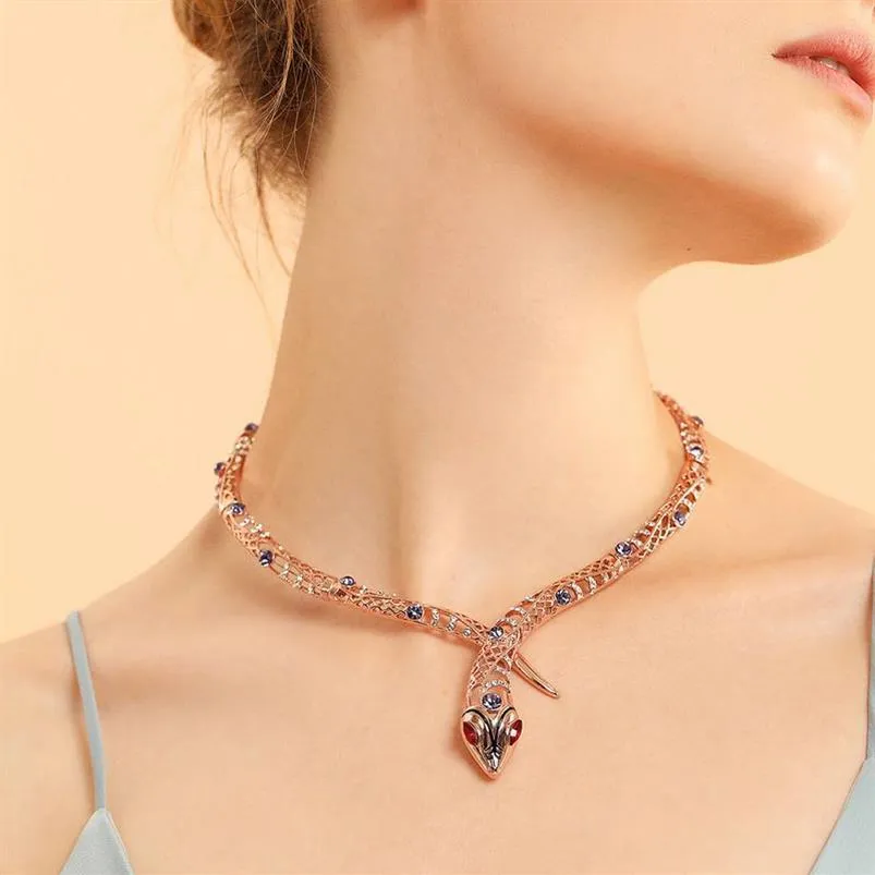 Viennois Gül Altın Renkli Yılan Kolye Kadın Chokers Kolyeler Rhinestone Kristal Zincir Kolyeleri Düğün Partisi Takı J19072126