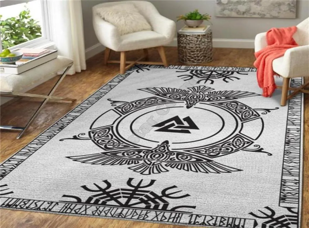 Alfombras Viking Tattoo Eagle Rug 3D All Over Impreso Alfombra Mat Sala de estar Franela Dormitorio Piso antideslizante 03272P91489995523107