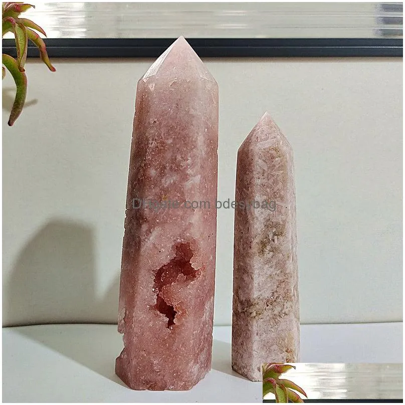 Decorative Objects Figurines Natural Pink Amethyst Crystal Tower Wand Point Mineral Room Decoration Stones Ener Dhzmw