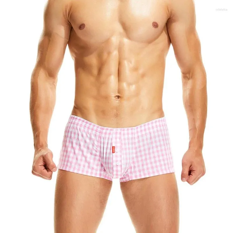 Mutande da uomo in cotone Pantaloncini da pigiama Plaid 3D Pouch Boxer Uomo Intimo confortevole Maschile Pigiama rosa Indumenti da notte Corto M XXL