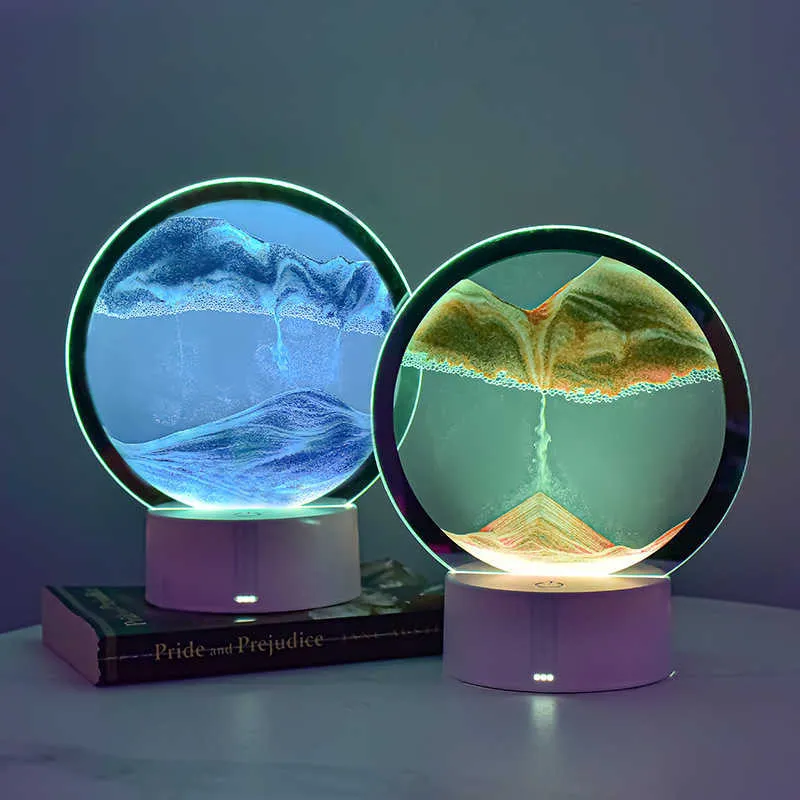 Night Lights Creative USB Led 7 Colors Touch Changeable Sand Art Sandscape Night Light Gift for Children Girlfriend Decoration Night Lamp P230331