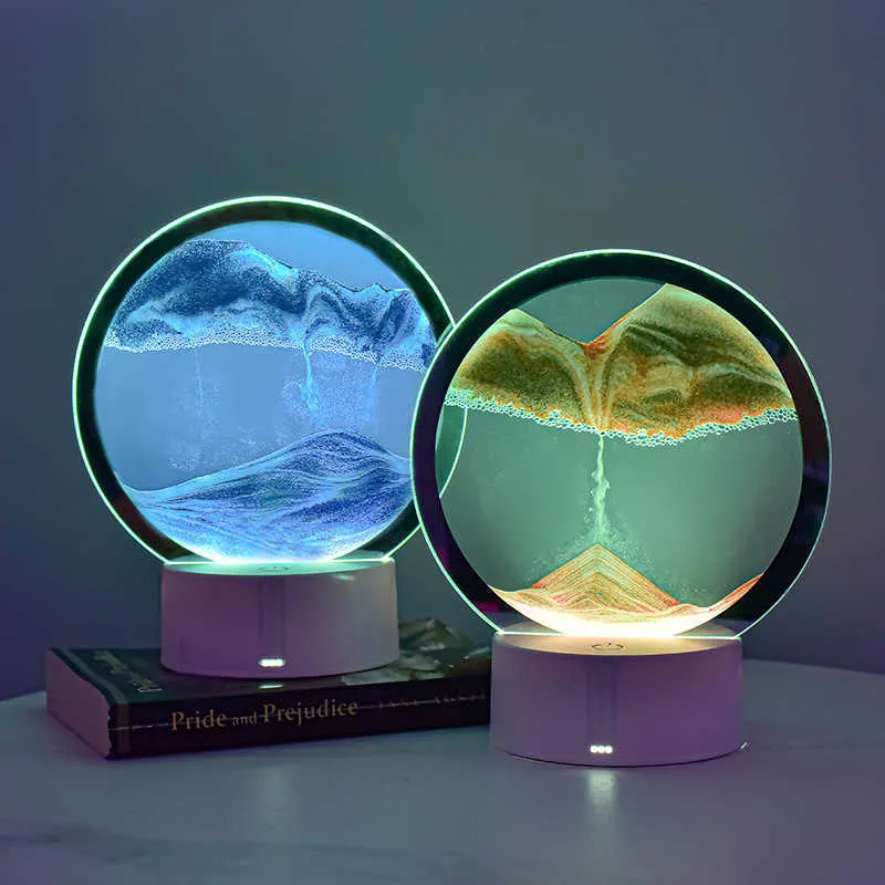 Ночные огни творческий USB LED 7 Colors Touch Mantagable Sand Art Sandscape Night Light подарок для декорирования подруги. Ночная лампа P230331