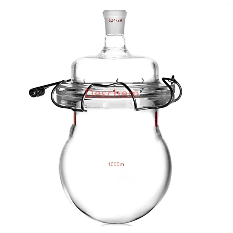 1000ml 24/29 Glass Reactor Single Neck 1L Reaction Bottle W/Steel Clamp & Lid