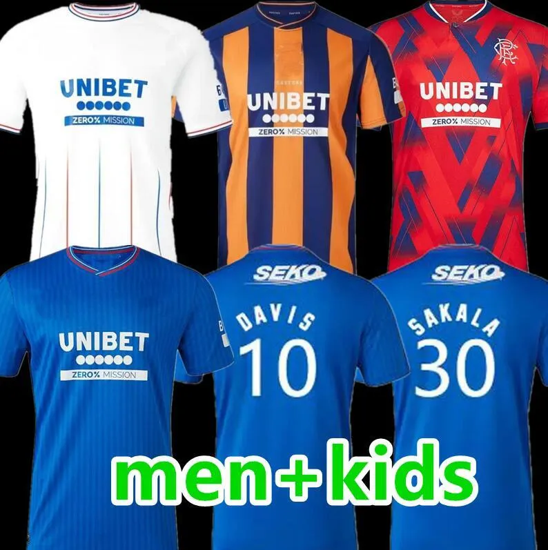 23 24 Rangers Jerseys de football 2023 2024 Away Glasgow colak Roofe Lundstram Hagi Barker Sakala Morelos Tavernier Kent Tillman FC Fashion Jr Football Shirt Men Kit Kit Kit