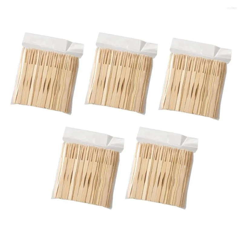 Dinnerware Sets 500 Pcs Disposable Fruit Fork Two-tooth Healthy Cheese Snack Salad Bamboo Tableware Log Color Toothpicks