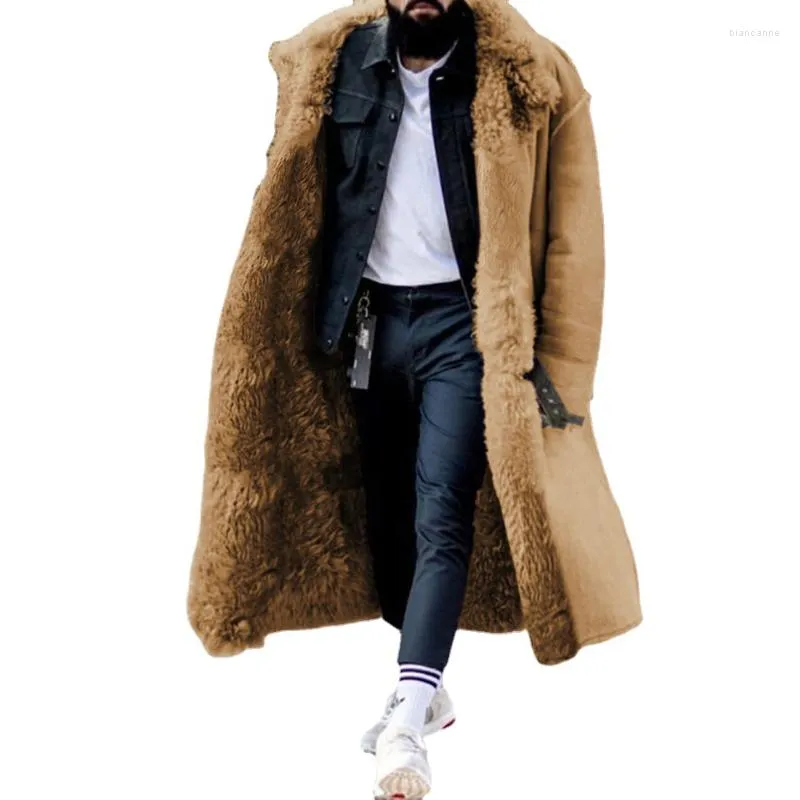 Erkek ceketleri moda rahat uzun rüzgarlık kış erkekler modaya uygun sahte kürk kesme katlar ısıtma düz renk lüks taklit sıcak