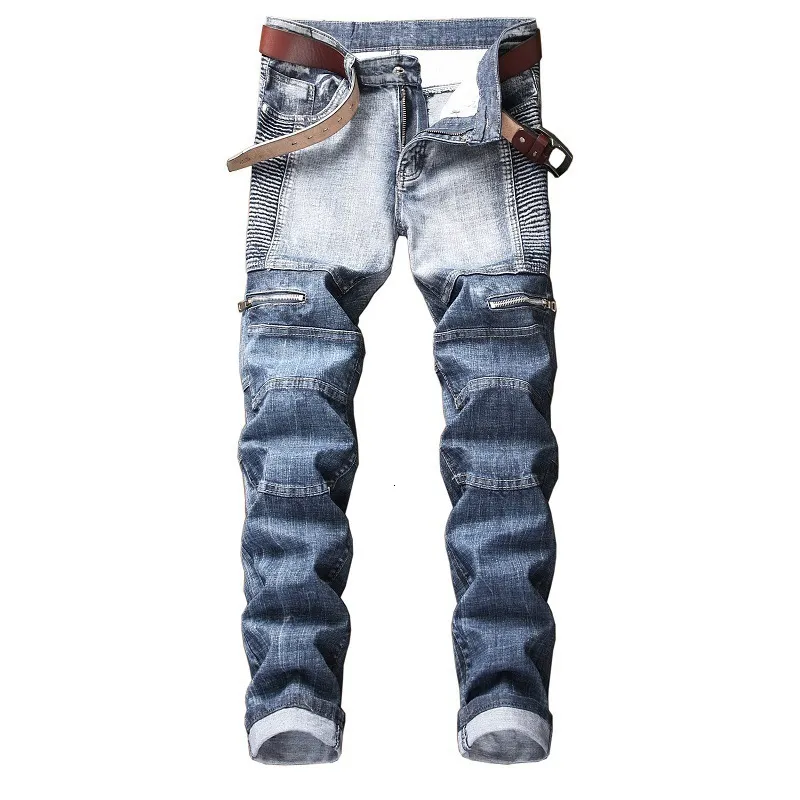 2021 Casual Mens Biker Skinny Jeans Slim Fit Rap Hip Hop Denim Trousers Men Jeans Homme Zipped Motorcycle Straight Pants