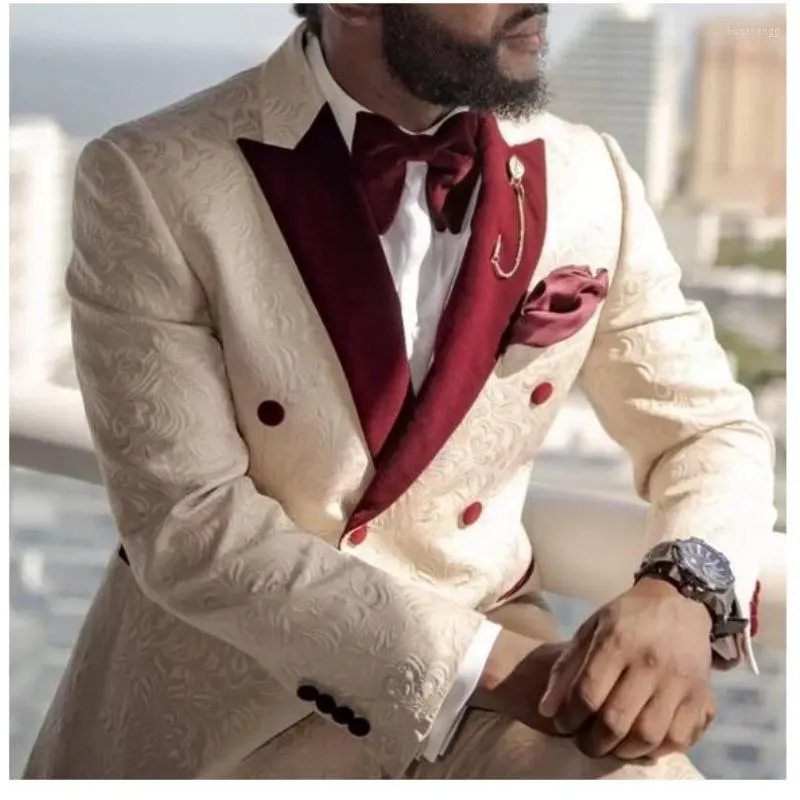 Men's Suits Double Breasted Floral African For Men Slim Fit Wedding Groom Tuxedo 2 Piece Jacket With Pants Custom Male Fashion Suit