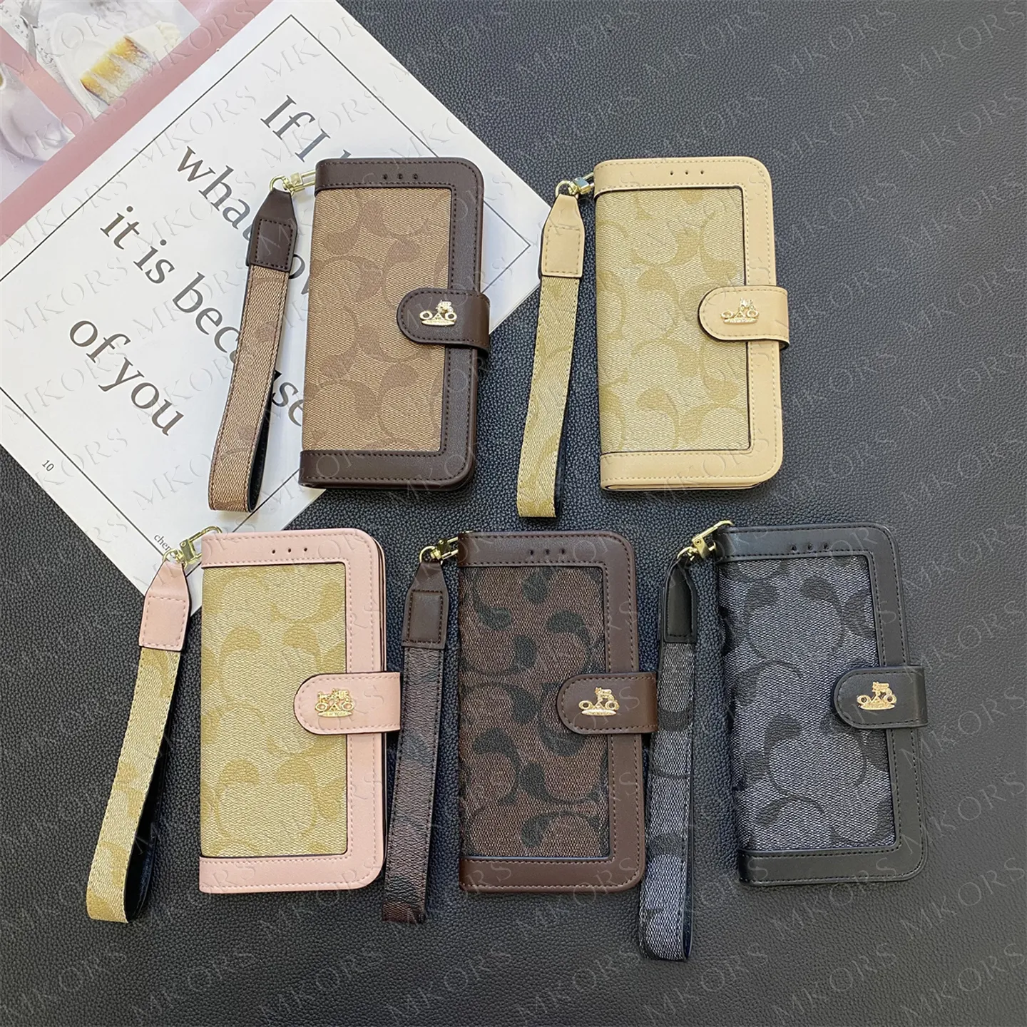 حالة الهاتف المحمول الفاخرة للهاتف المحمول لـ iPhone 15 14 13 12 Pro Max 11 Protect Protection Leather Back TPU Cover Cover Fashion Letter Folio Pouch Samsung S23 Ultra S22 Plus