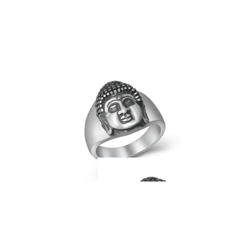 Band Rings 990 Real Sterling Sier Jewelry Men Women Ethnic Scrub Buddha Head Ring Christmas Gift Drop Leverans smycken Ring DHFAO