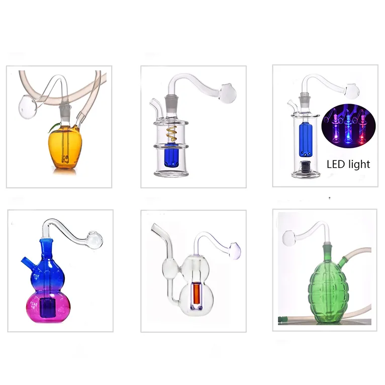 Vente chaude 10styles Dab Rig Brûleur À Huile Bong Fourniture Pour Accepter Personnalisé 10mm Petit Mini Recycleur Fumer Tuyau D'eau Avec Tuyau De Brûleur À Huile En Verre Mâle Et Tuyau Cheapes