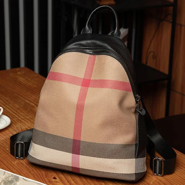 Borsa a tracolla da donna elegante borsa alla moda scozzese street popolare colore abbinato Oxford zaino per il tempo libero zaini per studenti in pelle leggeri e confortevoli 686 #