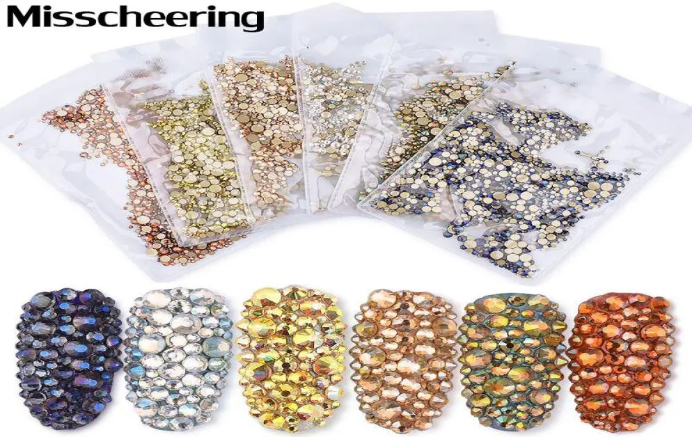 Strass pour ongles en cristal à dos plat, 1440 pièces, multi-tailles SS3SS20, pierre de verre 3d non fixable, gemmes, charme, décorations artistiques, 6 couleurs, 7742373