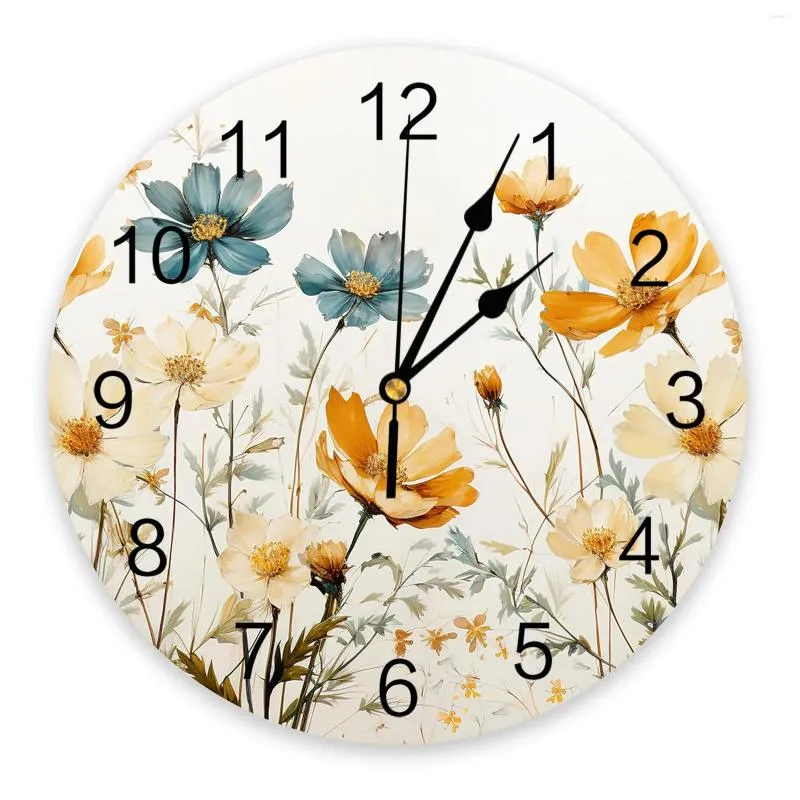 Horloges murales Fleur Plante Horloge Silencieuse Numérique Pour La Maison Chambre Cuisine Décoration Montre Suspendue