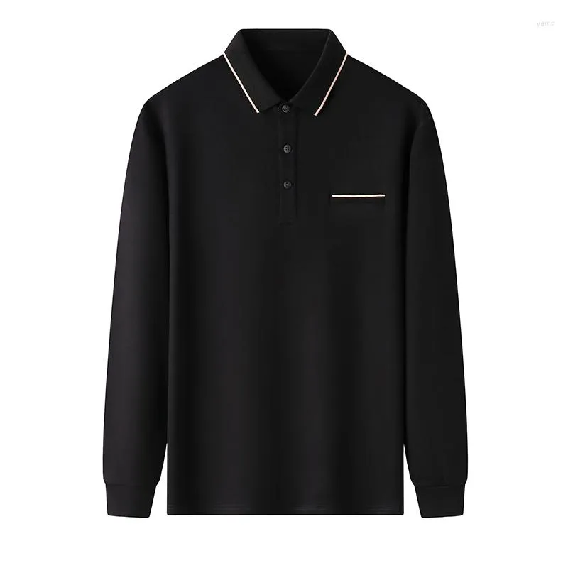 Men's Polos Spring And Autumn High Quality Men's Business Polo Shirt Casual Fashion Pocket Lapel Button Long Sleeve Polyester Fiber Top