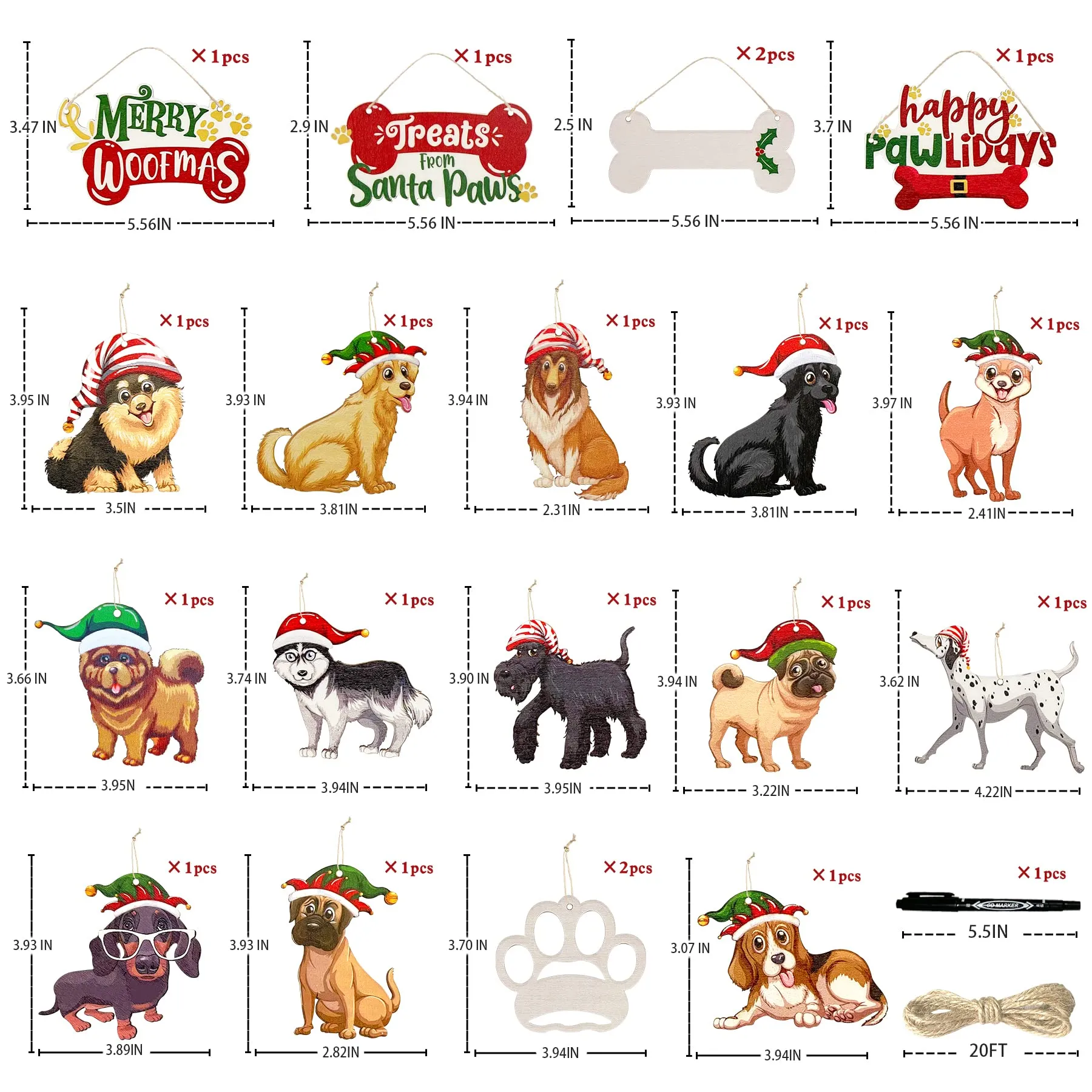 Kerstversiering Hondenboomversieringen Merry Woofmas Happy Pawlidays Treats From Santa Paws Sign Houten Diy Puppy Paw en Holly Berr Am9E8