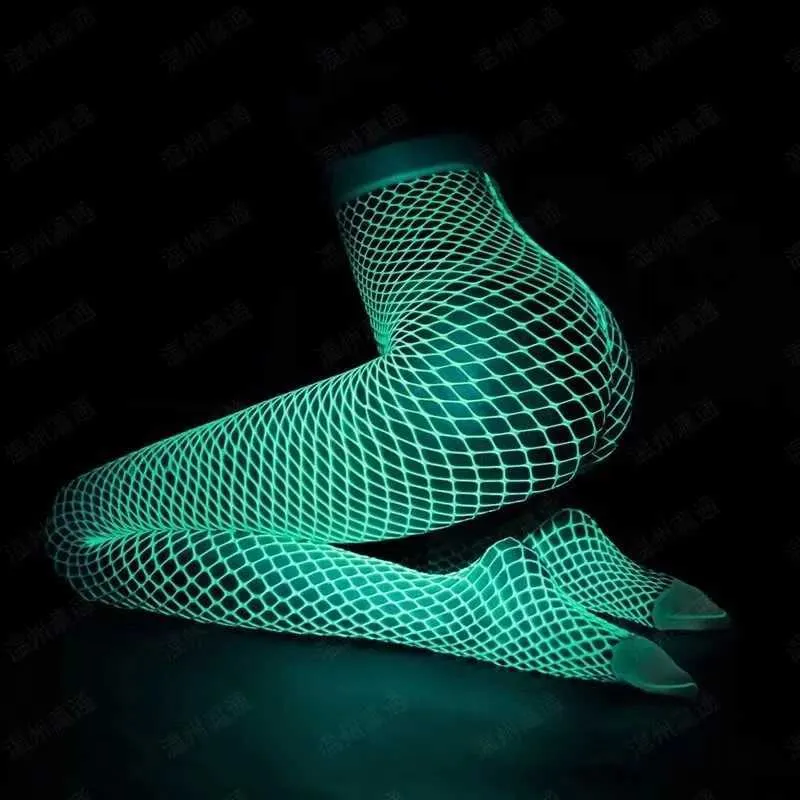 Socks Hosiery Women Noctilucence Hot Hollow Out Fishnet Stockings Stylish Party Club Mesh Pantyhose Fashion Luminous Nylon Tights 1pcs tt100 T231104