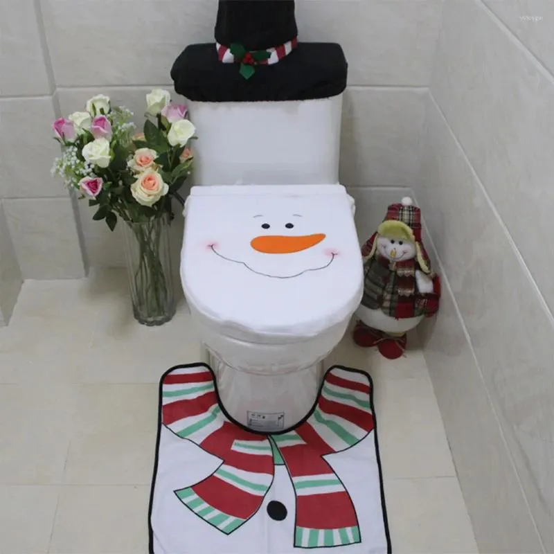 Toiletbrilhoezen 3-delig Cover Badkamermat Set Kerstman/Sneeuwpop Kerstversiering Leuke Comfortabele Feestartikelen