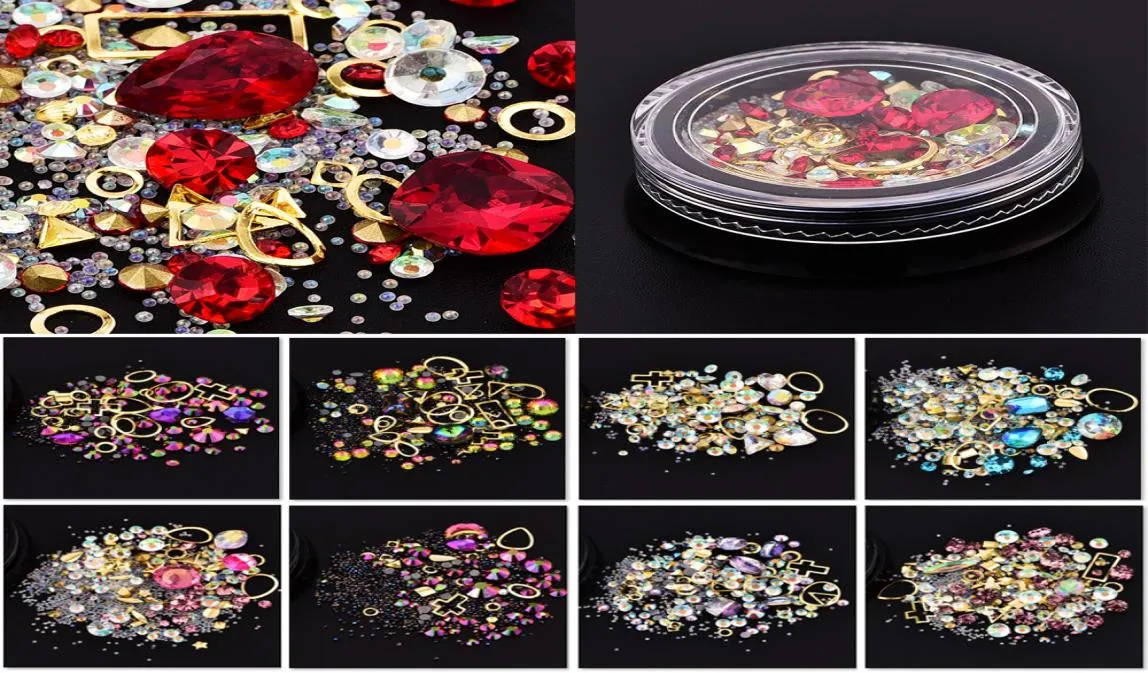 Mixed Colorful Acrylic Broken Glass Rhinestones For Nails Alloy Metal Frame DIY Nails Decor Manicure 3D Nail Art Decoration Gems4741107