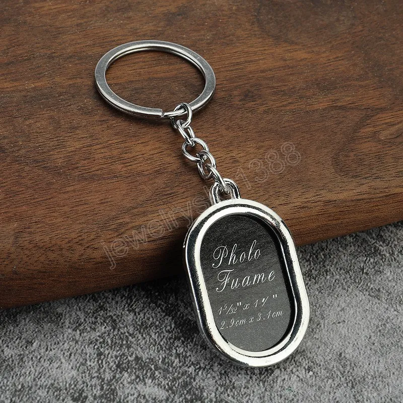 Gümüş Metal Fotoğraf Çerçeve Anahtarlık Anahtar Tutucu Erkekler için Kadınlar Kalp Kare Yuvarlak Oval Anahtar Zincirler Halkalar Cazibe Çanta Hediyeleri