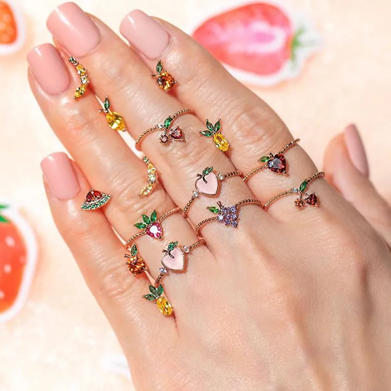 S3838 joyería de moda anillos lindos de frutas para mujeres uva manzana dulce chica dedo índice nudillo anillo