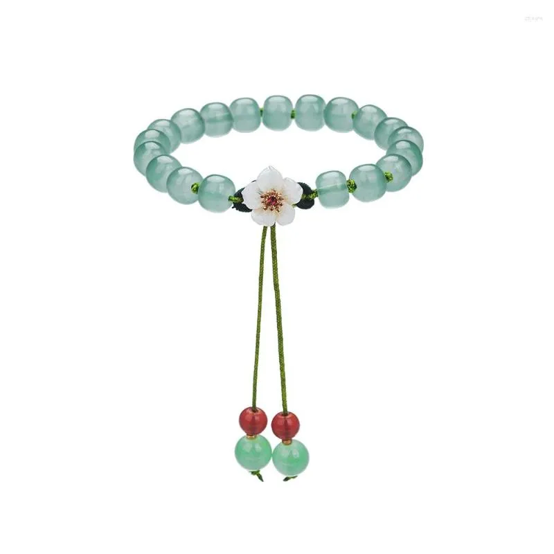 Charm armband kinesisk stil persika blommor armband mode forntida röda agatpärlor hänge flätade hand rep smycken gåva