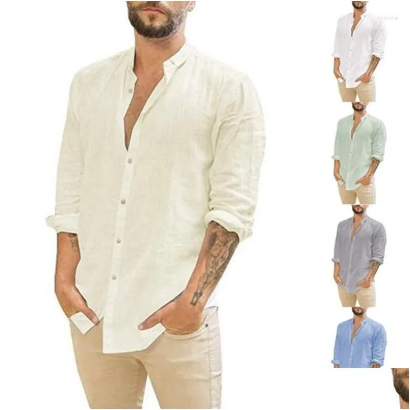 Chemises décontractées pour hommes Chemises décontractées pour hommes Camisas 2023 Chemise en lin Hommes Blouse à manches longues Tops amples Printemps Été Beau Loisirs Whit Dhlgx