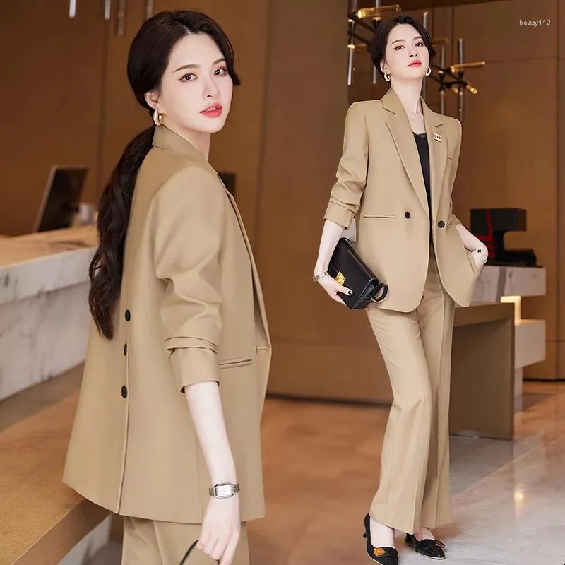 Womens Pink Khaki Black Beige Suit Blazer And Pants Set For Business, Work,  And Formal Wear Long Sleeve, Single Breasted, With Matching Pants From  Beasy112, $55.51