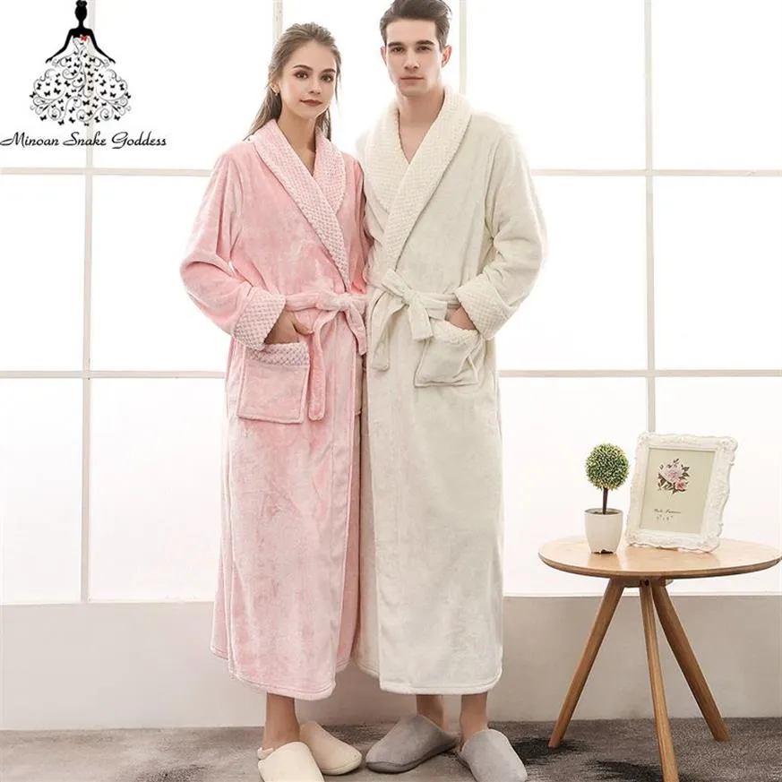 Badrobkvinnor Bomull Winte Robe Women's Bathrobe Plus Size Bath Robe Winter Long Dressing Gowns For Women Men330V