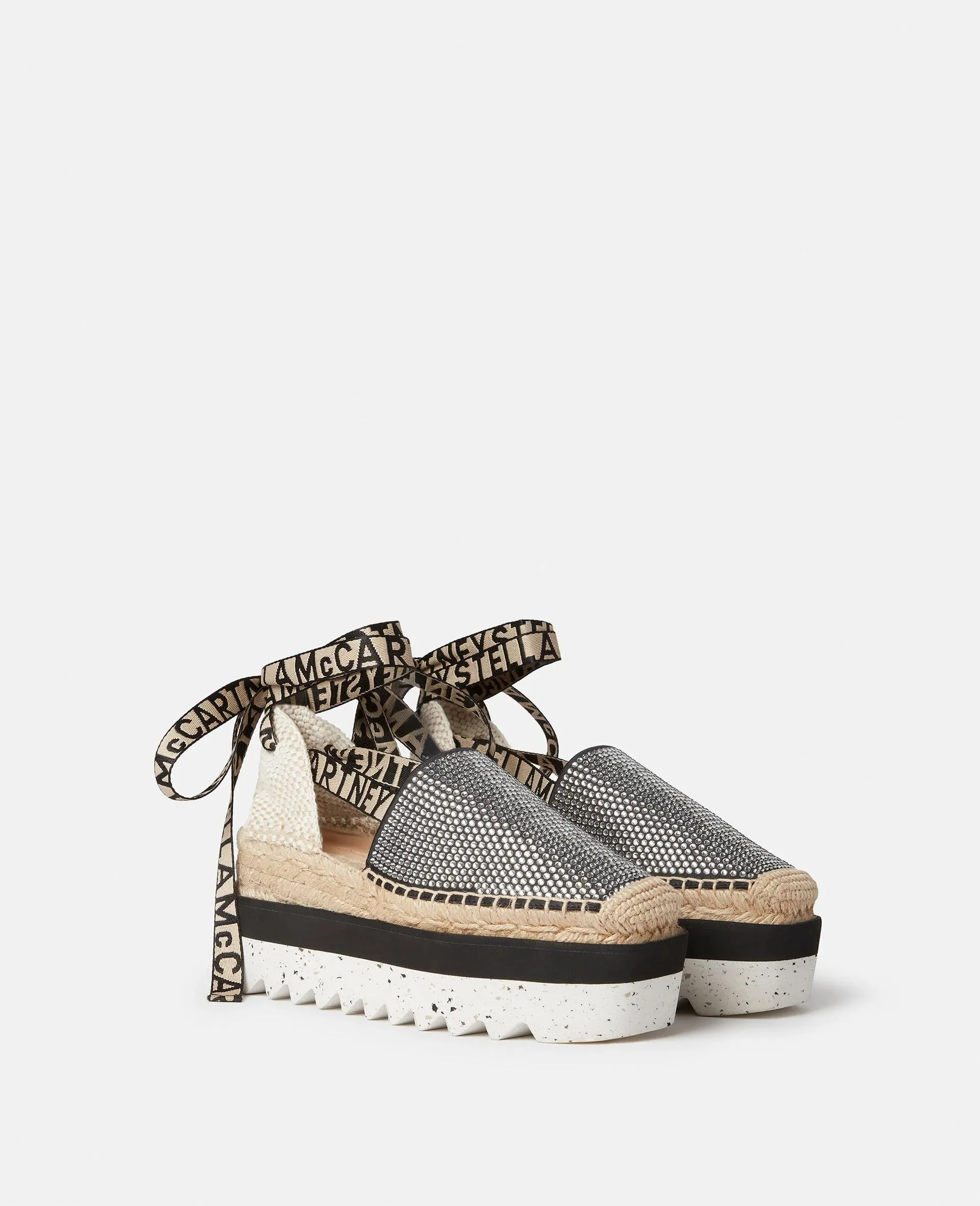 Kvinnor skor Stella McCartney Sandals Gaia Crystal Platform Espadrilles Microfoam Sågkant Sole Ribbon Lace-Up 34-40 Original Perfekt modegatastil