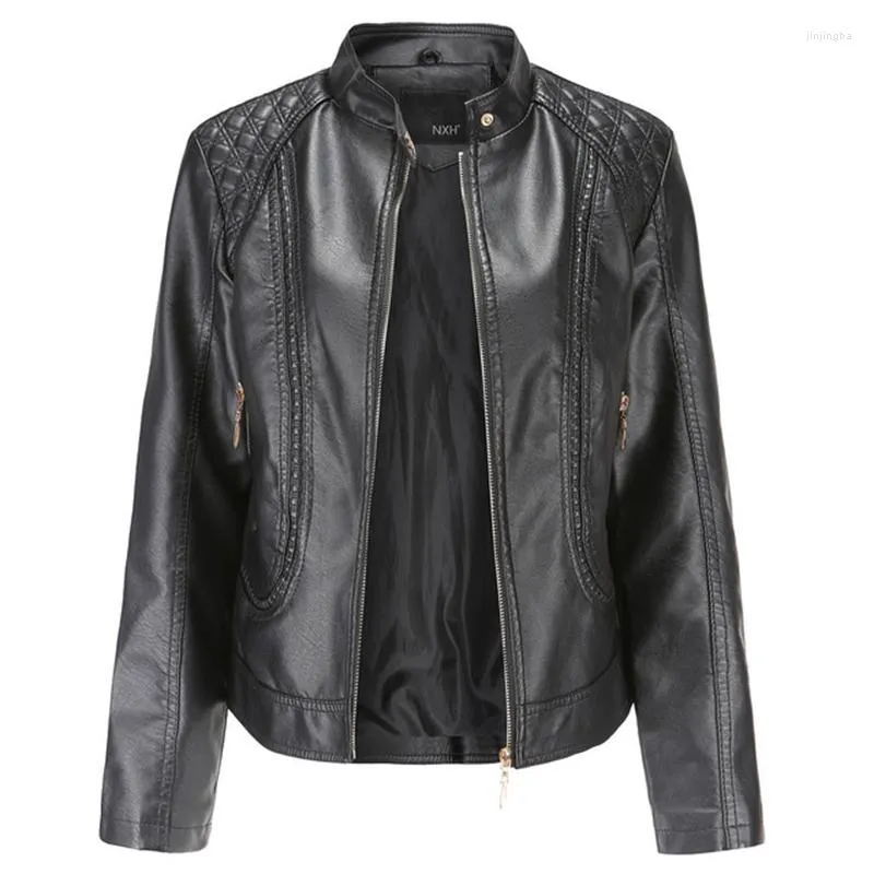 Veste en cuir femme femmes Moto Biker fermeture éclair 2023 automne Femme manteaux noir marron kaki rouge gris Veste Cuir Femme Chaqueta Mujer