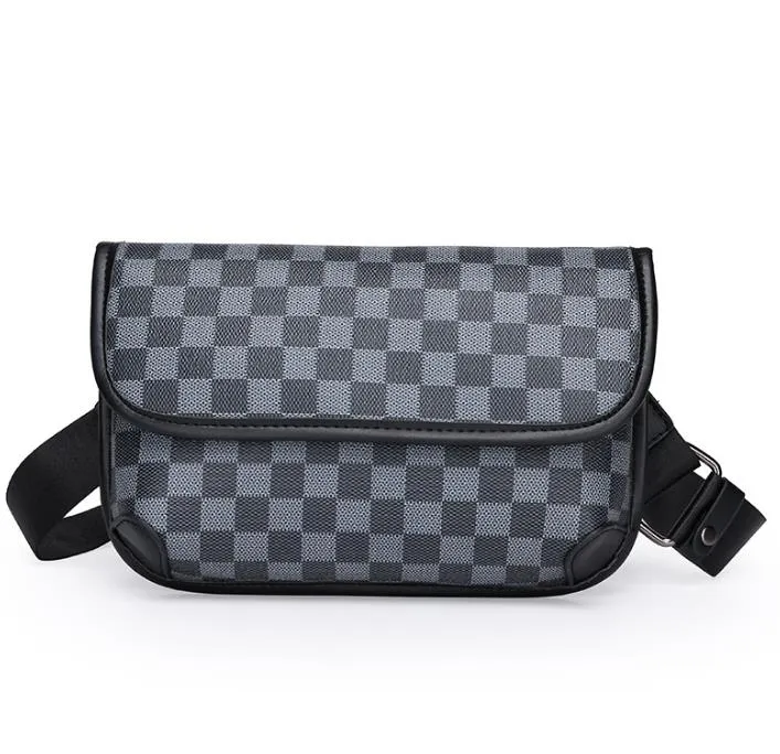 Street Men's Messenger Bag Pu Trendy Plaid Mobiltelefon Bag mode axelväskor för män