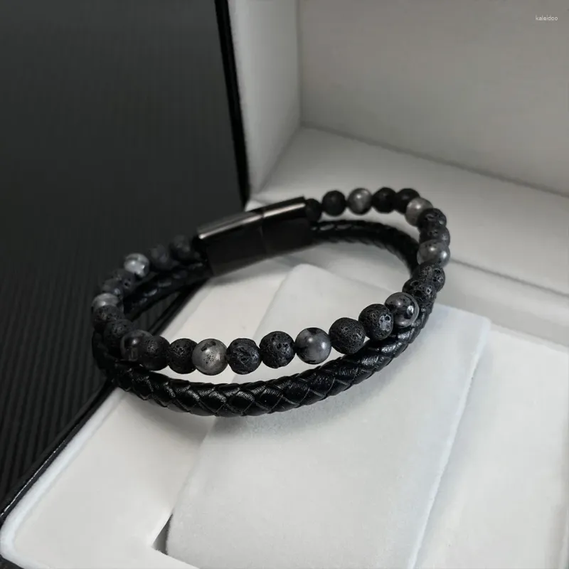 Bracelets de charme Street Bracelet de perles de pierre volcanique Personnalité Tendance Multi-couche Corde en cuir tressée pour hommes