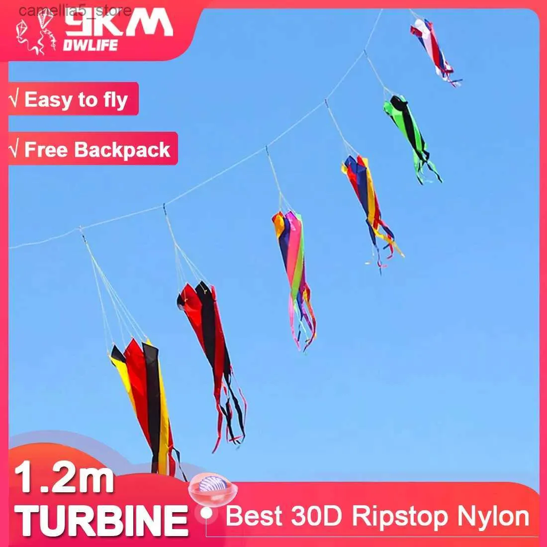 Kite Accessories 9KM 1.2m Spinner Windsock Turbine Line Laundry Pendant Soft Inflatable Show Kite 30D Ripstop Nylon with Bag Q231104