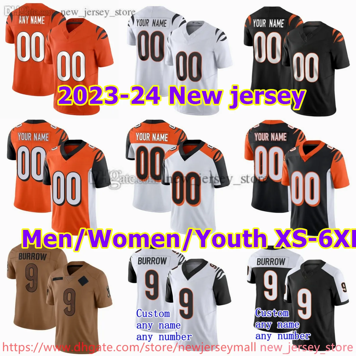 مخصص S-6XL DIY كرة القدم Jersey خياطة 9 JOEBURROW 32 TRAYEVEONWILLIAMS 28 Joemixon 85 TeeHiggins 83 Tylerboyd 94 Samhubbard 2 Evanmcpherson Jerseys