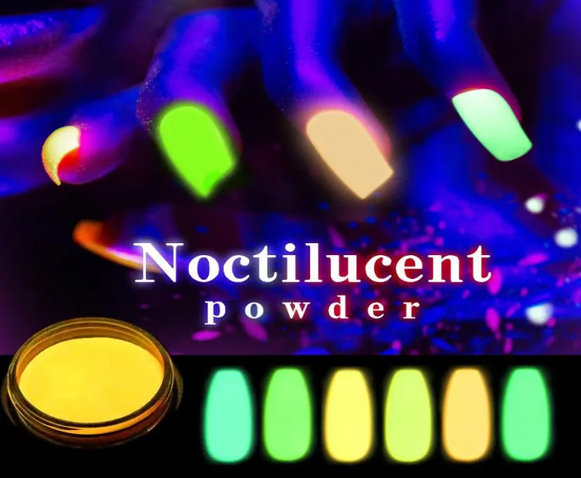 12 ColorsSet Nail Art Glitter Noctilucent Powder Can Enligt UV Abrption för att ändra färg Effcet Suit Package DIY Fantas9423762