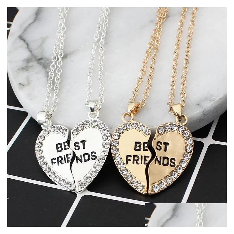 Pendant Necklaces Fashion Two Petals Heart Crystal Best Friend Necklace Good Friendship Pendant Wholsale 5906 Drop Delivery Jewelry Ne Dh38Y