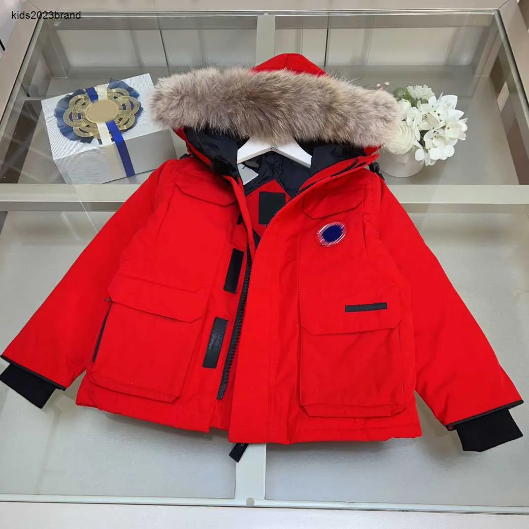 Veste d'hiver en duvet pour bébé, manteau rouge festif pour enfants, taille 110 à 150, coupe-vent, design avec col en peluche, pardessus pour enfant, Nov05, nouvelle collection