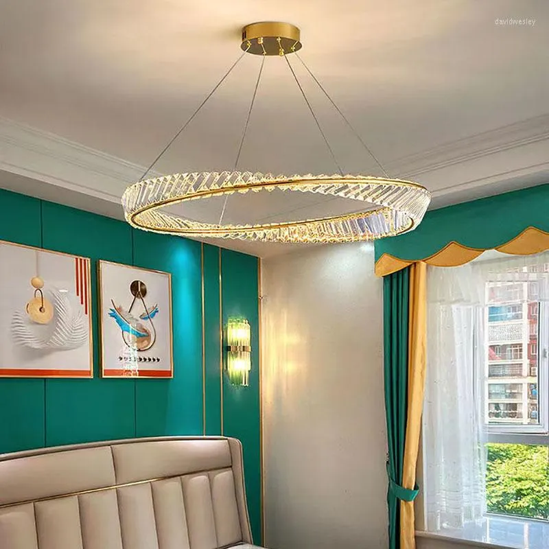 Ljuskronor designer för sovrum hall vardagsrum dekoration kristall led lampor guld fjädring armatur runt matsalsbelysning
