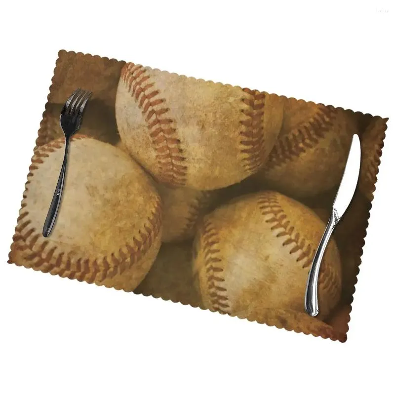 Tapis de Table de Baseball, arrière-plan de sport, antidérapant, isolant, pour la cuisine, la salle à manger, napperons lavables, tapis de tasse, lot de 6