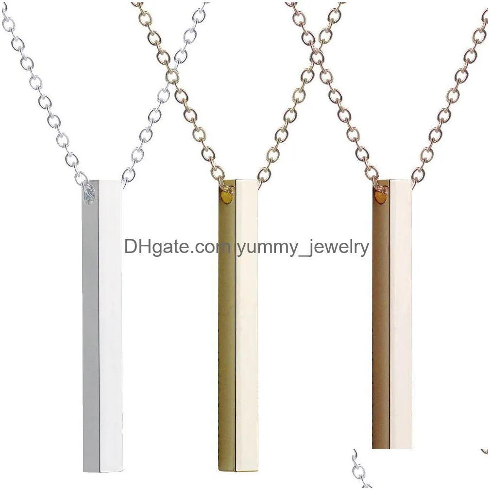 Pendant Necklaces Custom Personalized Vertical Bar Necklace Sier Engraved Date Name Pendant For Women Wedding Jewelry Anniversary Mom Dhyc9