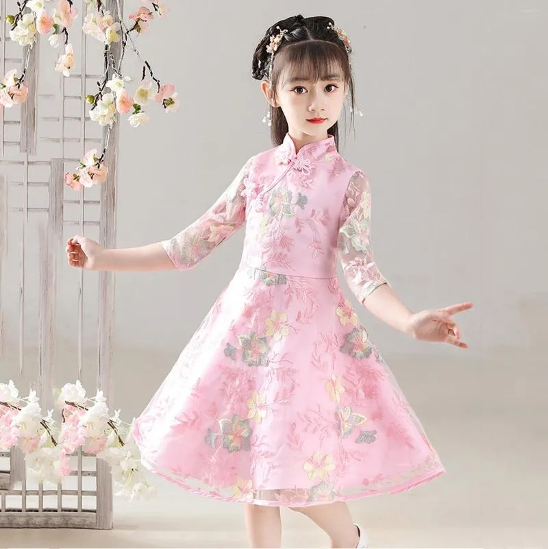 Girl Dresses Baby Girls Party Dress Toddler Kids Chinese Calendar Year Fairy Hanfu Three Quarter Sleeve Princess Children Vestidos