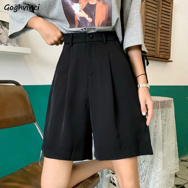 Womens Shorts Women Summer Button Kneelength Black Wideleg Loose Drape Koreanstyle Casual Office BF Streetwear Fashion Simple 230404