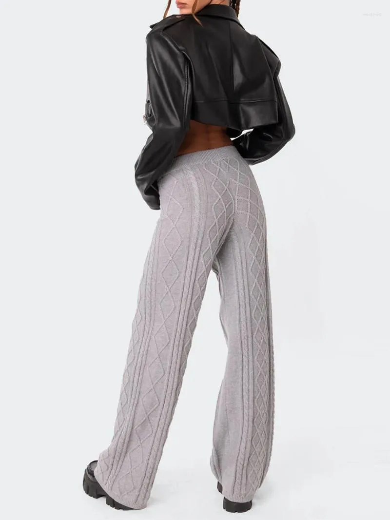 Women's Pants Knit For Women Elastic Waist Wide Leg Ribbed Lounge Casual Baggy Palazzo Cable Sweater