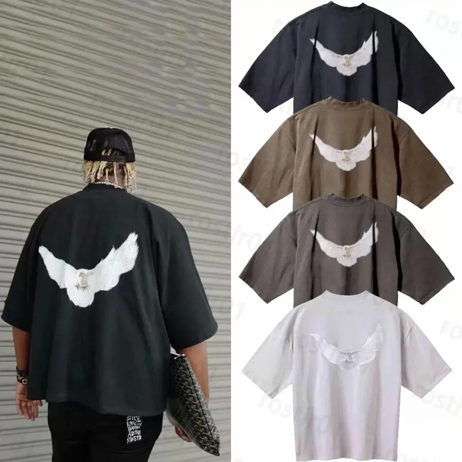 Tripartite Dove T-shirts Designer Kanyes Wests Fashion Co Branded Hommes Tees surdimensionnés Polos Peace Doves Imprimé Hommes et Femmes Yzys Pull Clot Q8w