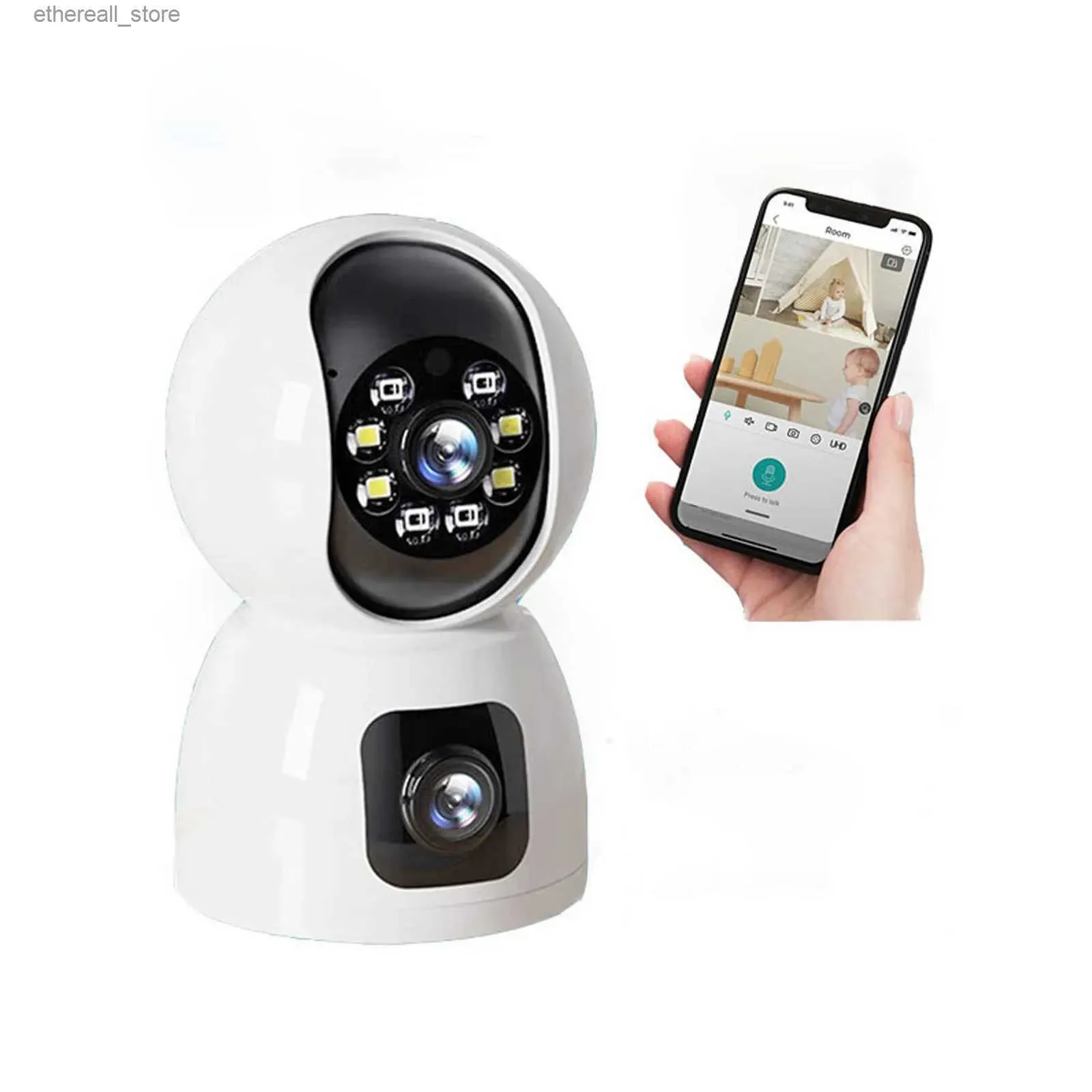 Babyfoons Einnov 2MP WiFi-camera met dubbele schermen Babyfoon voor binnen Nachtzicht CCTV-bewaking Mini PTZ-beveiliging IP-camera's Q231104