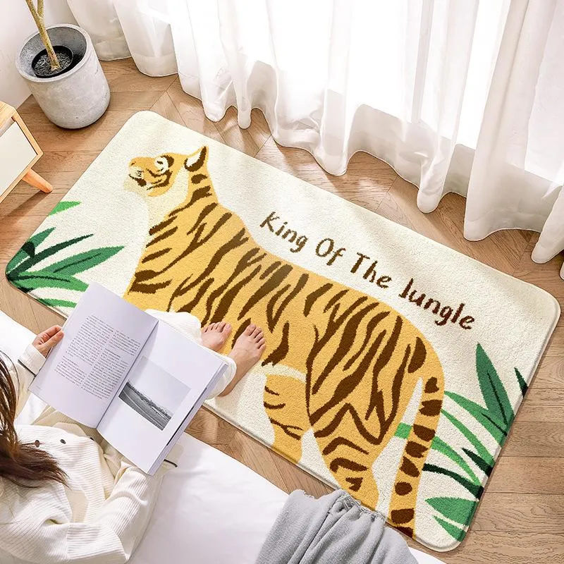 Carpets Cartoon Tiger Pattern Cashmere Bedroom Rug For Living Room Home Tatami Mat Bedside Anti-slip Floor