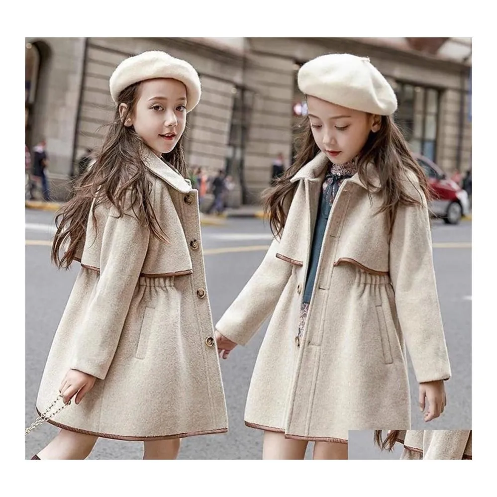 Cardigan Bambini Ragazze Cappotti Capispalla Giacche invernali Trench lungo di lana Adolescenti Vestiti caldi Abiti per bambini Per 4 6 8 10 12 Anni Dhjgb